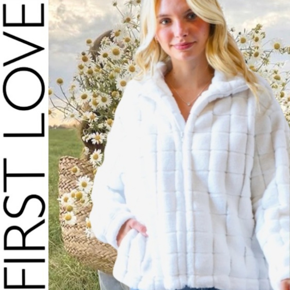 Wedding Bride Ready For Honeymoon White Faux Fur Jacket Zipper Front NWT